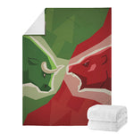 Green Bull And Red Bear Stock Print Blanket