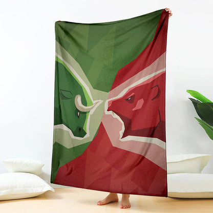 Green Bull And Red Bear Stock Print Blanket