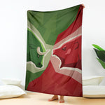 Green Bull And Red Bear Stock Print Blanket
