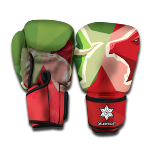 Green Bull And Red Bear Stock Print Boxing Gloves