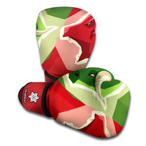 Green Bull And Red Bear Stock Print Boxing Gloves