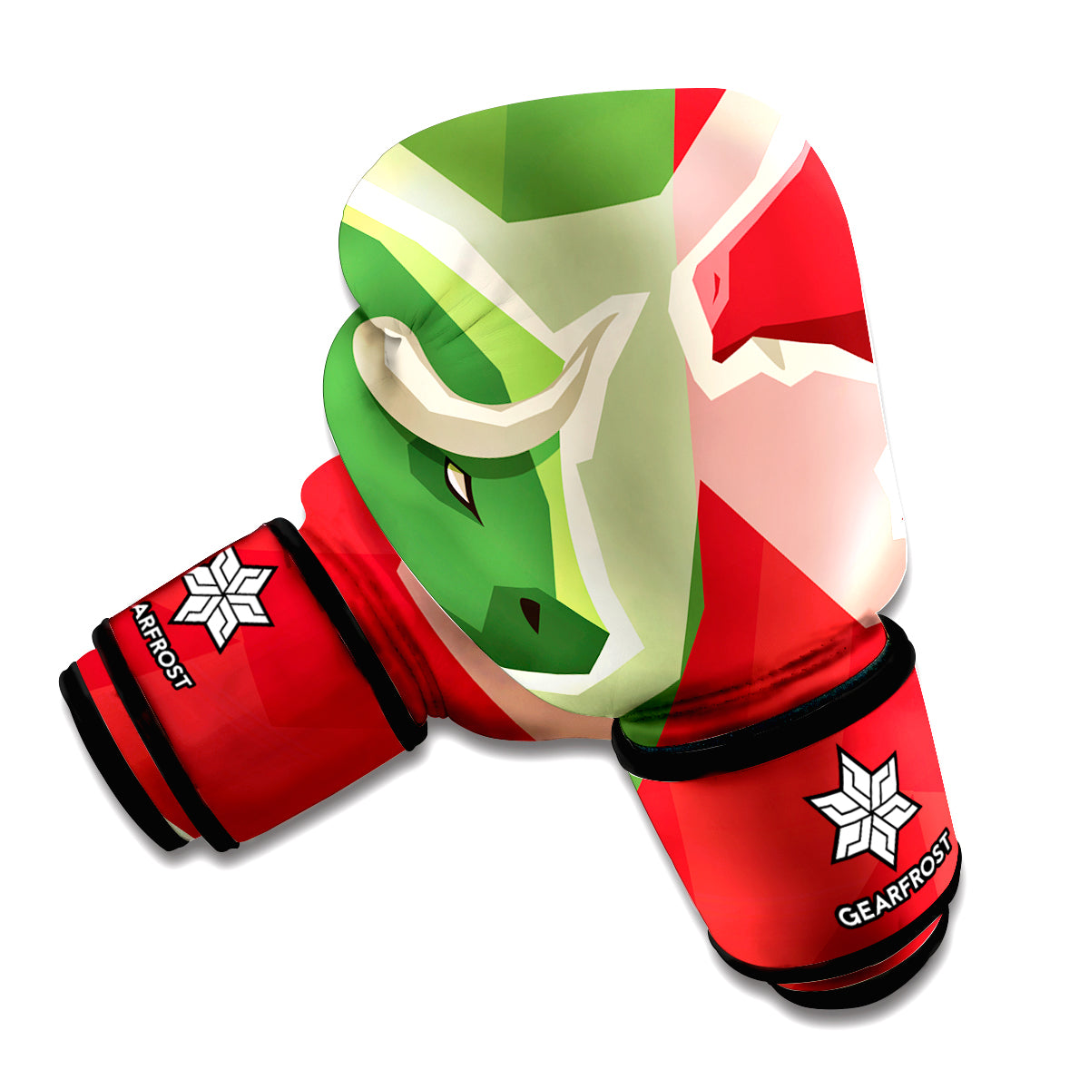 Green Bull And Red Bear Stock Print Boxing Gloves