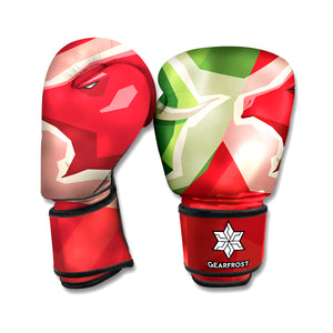 Green Bull And Red Bear Stock Print Boxing Gloves