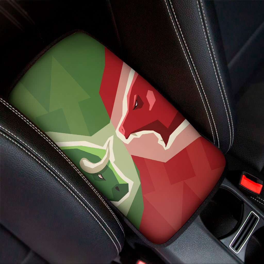 Green Bull And Red Bear Stock Print Car Center Console Cover