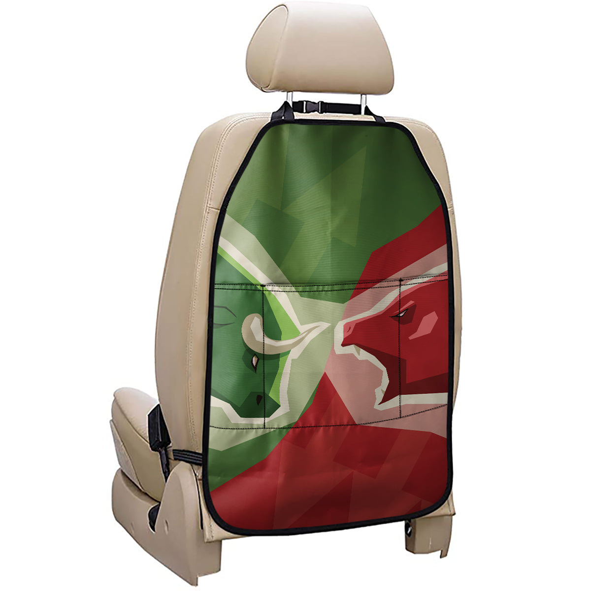 Green Bull And Red Bear Stock Print Car Seat Organizers