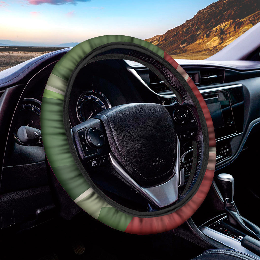 Green Bull And Red Bear Stock Print Car Steering Wheel Cover