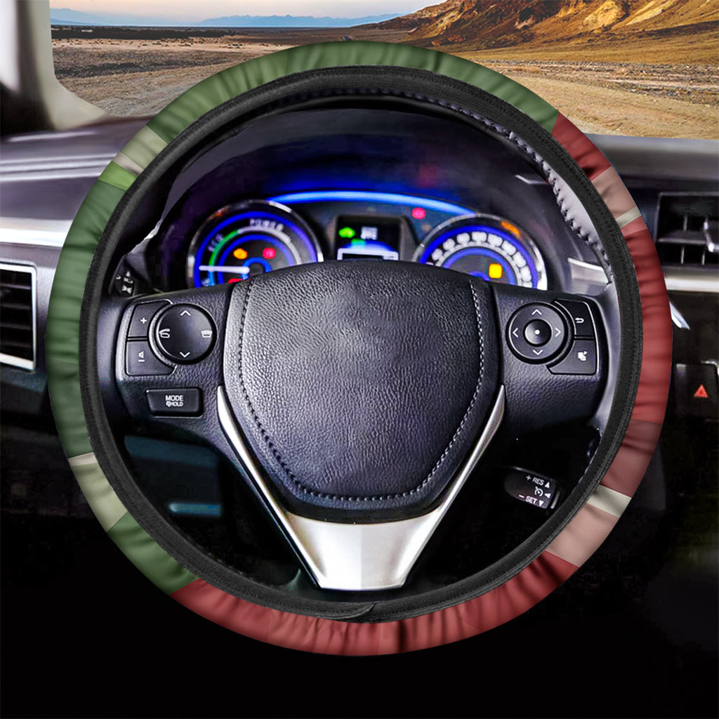 Green Bull And Red Bear Stock Print Car Steering Wheel Cover