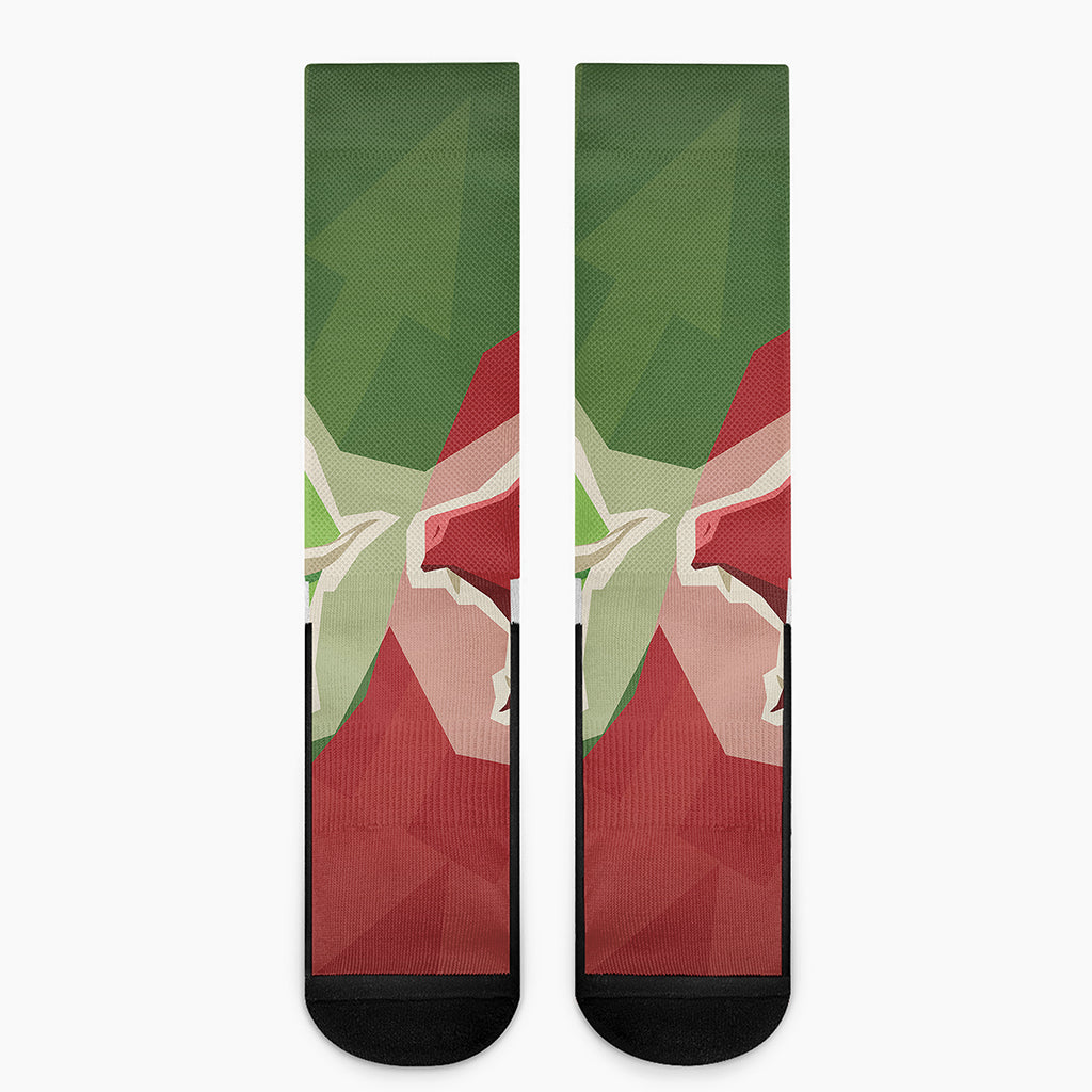 Green Bull And Red Bear Stock Print Crew Socks