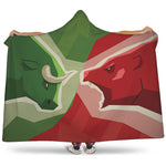 Green Bull And Red Bear Stock Print Hooded Blanket