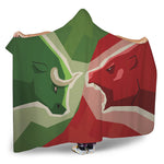 Green Bull And Red Bear Stock Print Hooded Blanket