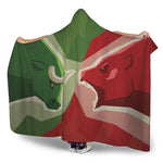 Green Bull And Red Bear Stock Print Hooded Blanket
