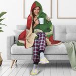 Green Bull And Red Bear Stock Print Hooded Blanket