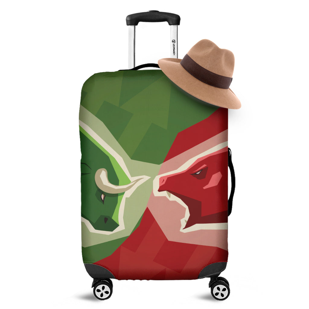 Green Bull And Red Bear Stock Print Luggage Cover