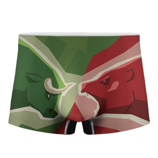 Green Bull And Red Bear Stock Print Men's Boxer Briefs
