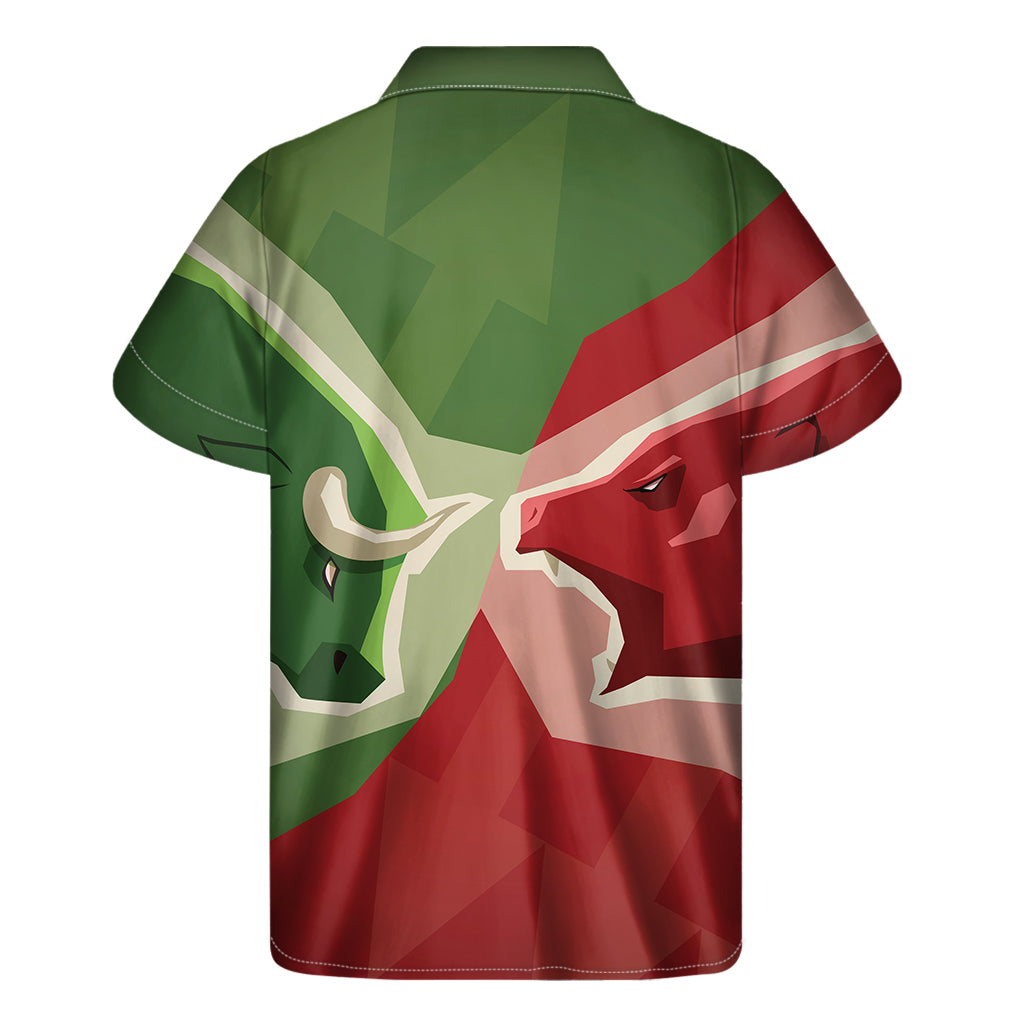 Green Bull And Red Bear Stock Print Men's Short Sleeve Shirt