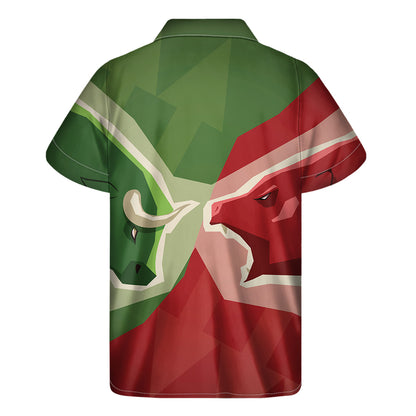 Green Bull And Red Bear Stock Print Men's Short Sleeve Shirt
