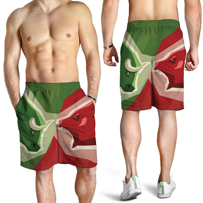 Green Bull And Red Bear Stock Print Men's Shorts