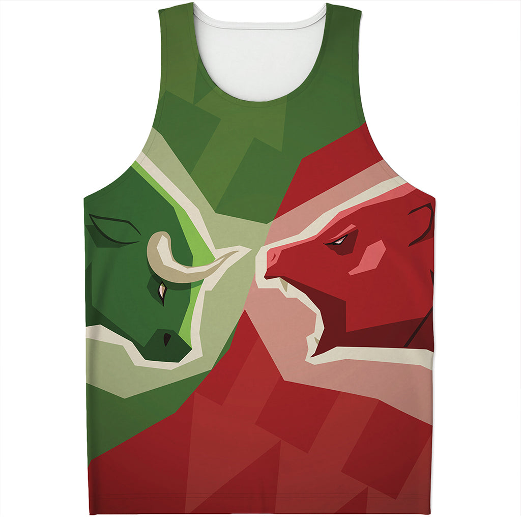 Green Bull And Red Bear Stock Print Men's Tank Top