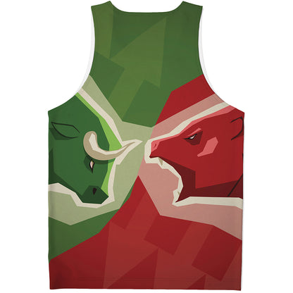 Green Bull And Red Bear Stock Print Men's Tank Top