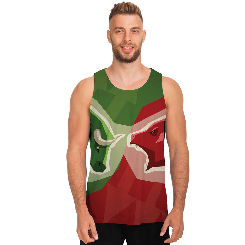 Green Bull And Red Bear Stock Print Men's Tank Top