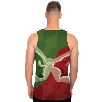 Green Bull And Red Bear Stock Print Men's Tank Top