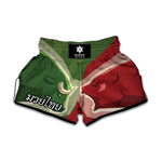 Green Bull And Red Bear Stock Print Muay Thai Boxing Shorts