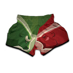 Green Bull And Red Bear Stock Print Muay Thai Boxing Shorts
