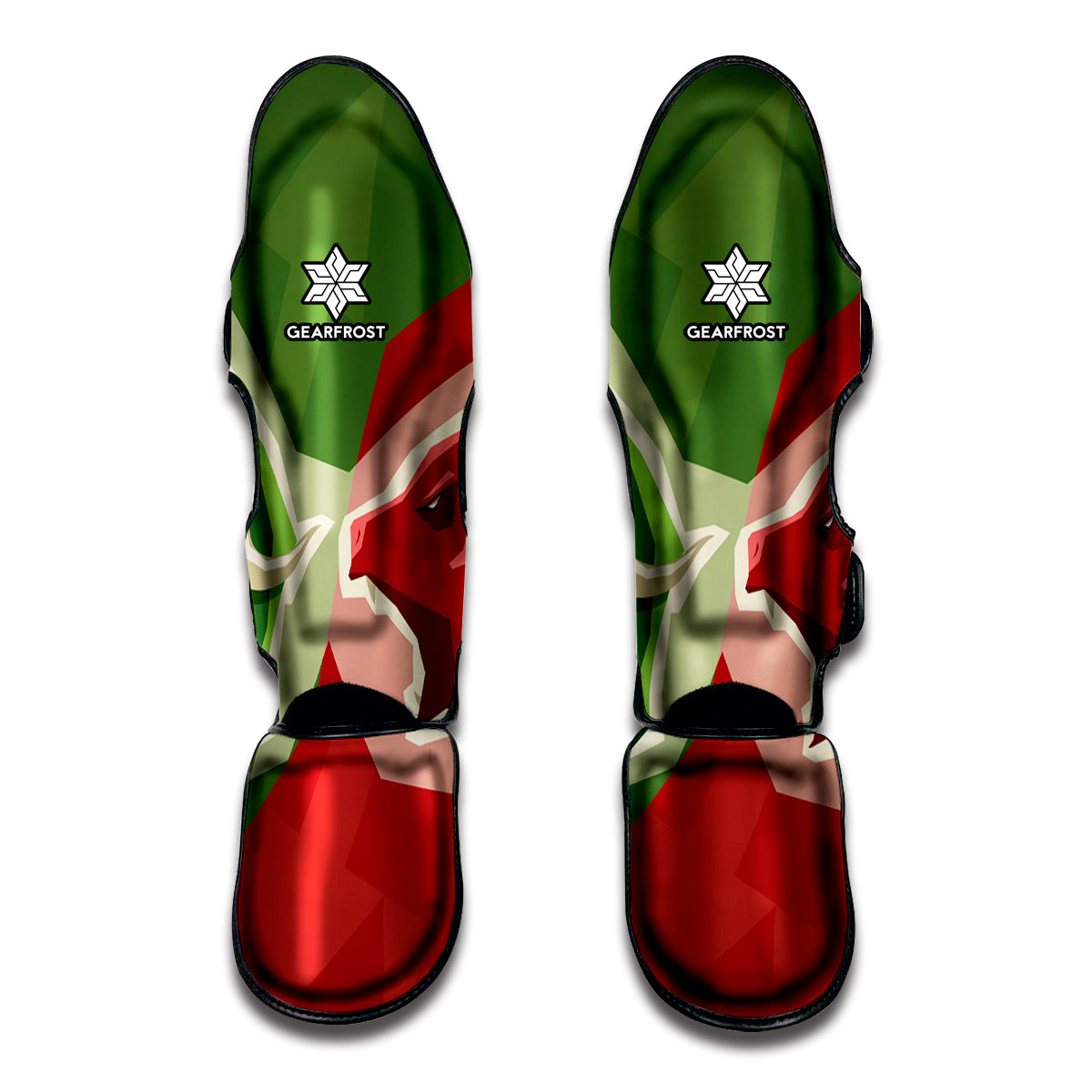 Green Bull And Red Bear Stock Print Muay Thai Shin Guard