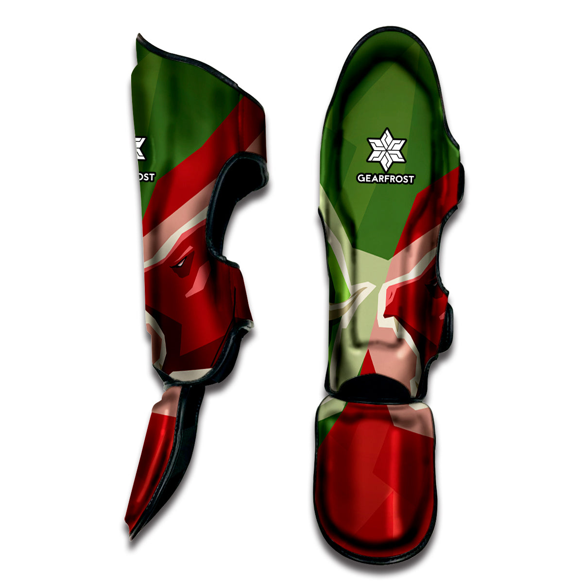 Green Bull And Red Bear Stock Print Muay Thai Shin Guard