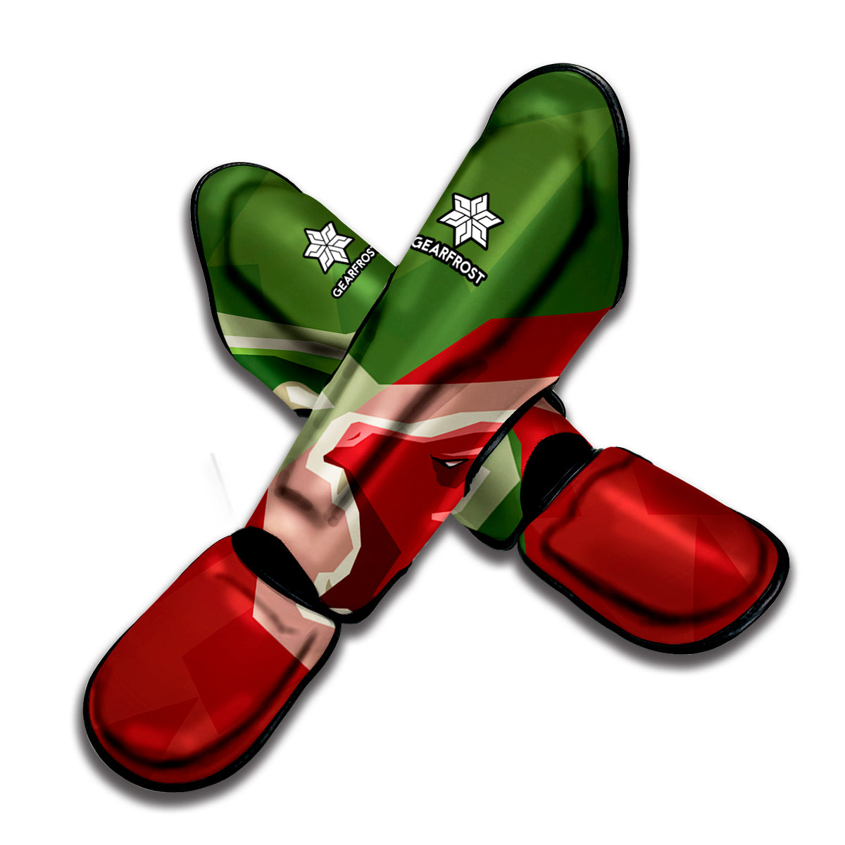 Green Bull And Red Bear Stock Print Muay Thai Shin Guard