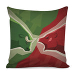 Green Bull And Red Bear Stock Print Pillow Cover