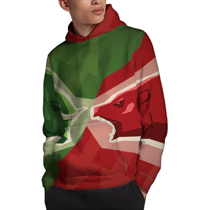 Green Bull And Red Bear Stock Print Pullover Hoodie