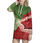 Green Bull And Red Bear Stock Print Pullover Hoodie Dress
