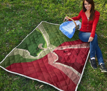 Green Bull And Red Bear Stock Print Quilt