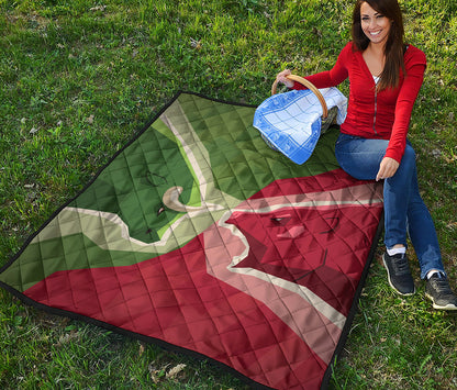 Green Bull And Red Bear Stock Print Quilt