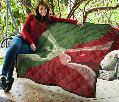 Green Bull And Red Bear Stock Print Quilt