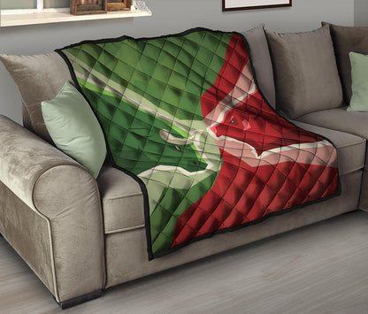 Green Bull And Red Bear Stock Print Quilt