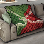 Green Bull And Red Bear Stock Print Quilt