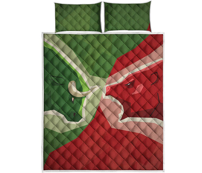 Green Bull And Red Bear Stock Print Quilt Bed Set