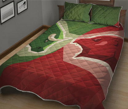 Green Bull And Red Bear Stock Print Quilt Bed Set