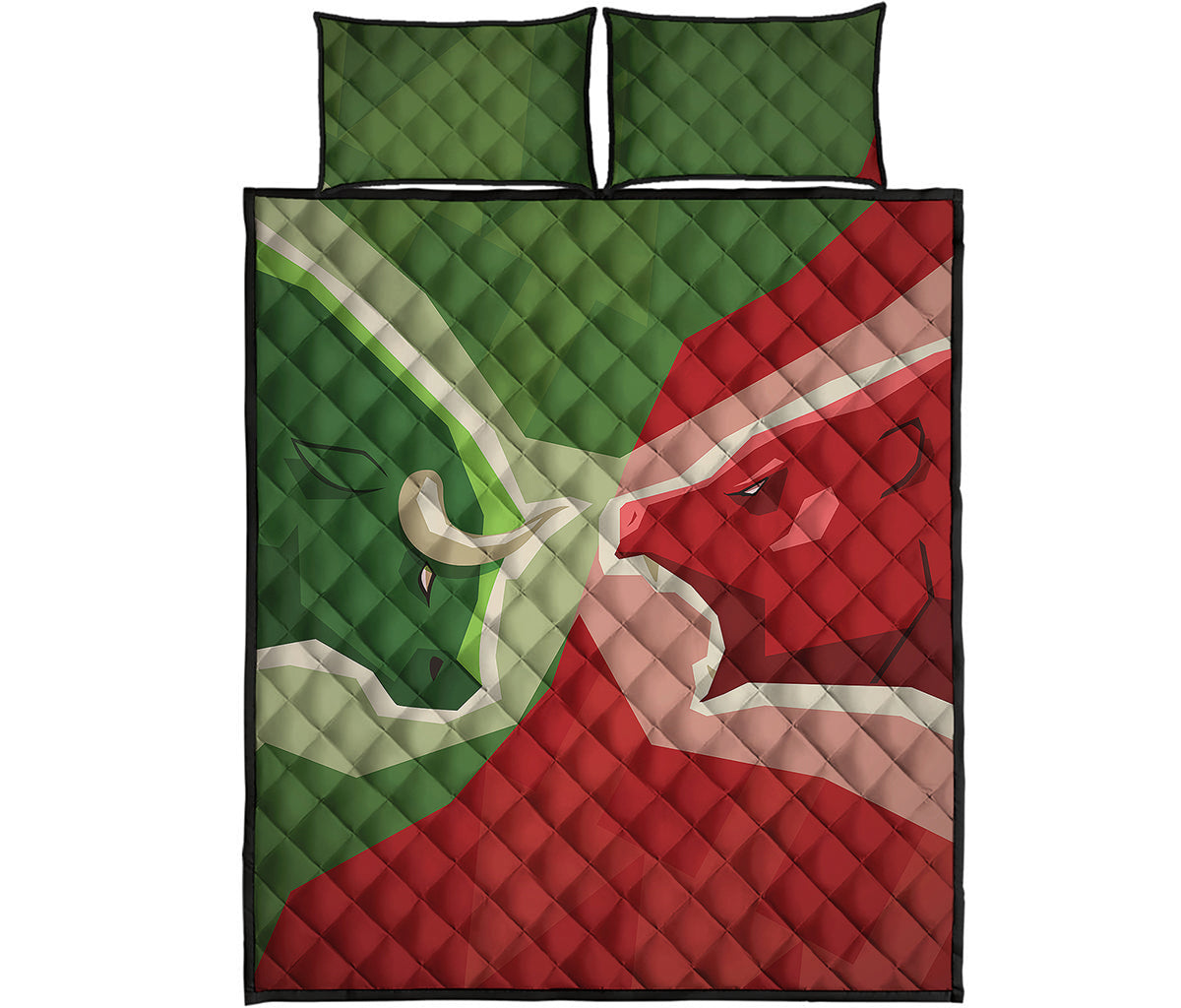 Green Bull And Red Bear Stock Print Quilt Bed Set