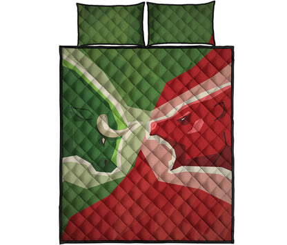 Green Bull And Red Bear Stock Print Quilt Bed Set