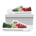 Green Bull And Red Bear Stock Print White Low Top Sneakers