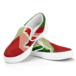 Green Bull And Red Bear Stock Print White Slip On Shoes