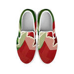 Green Bull And Red Bear Stock Print White Slip On Shoes