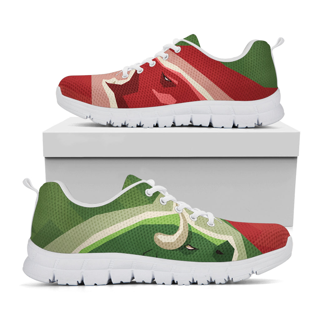Green Bull And Red Bear Stock Print White Sneakers