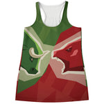 Green Bull And Red Bear Stock Print Women's Racerback Tank Top