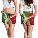 Green Bull And Red Bear Stock Print Women's Shorts