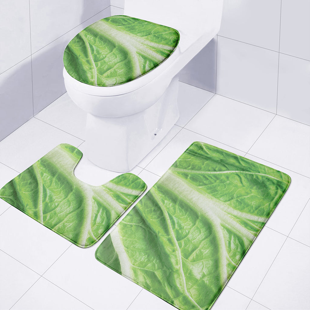 Green Cabbage Leaf Print 3 Piece Bath Mat Set