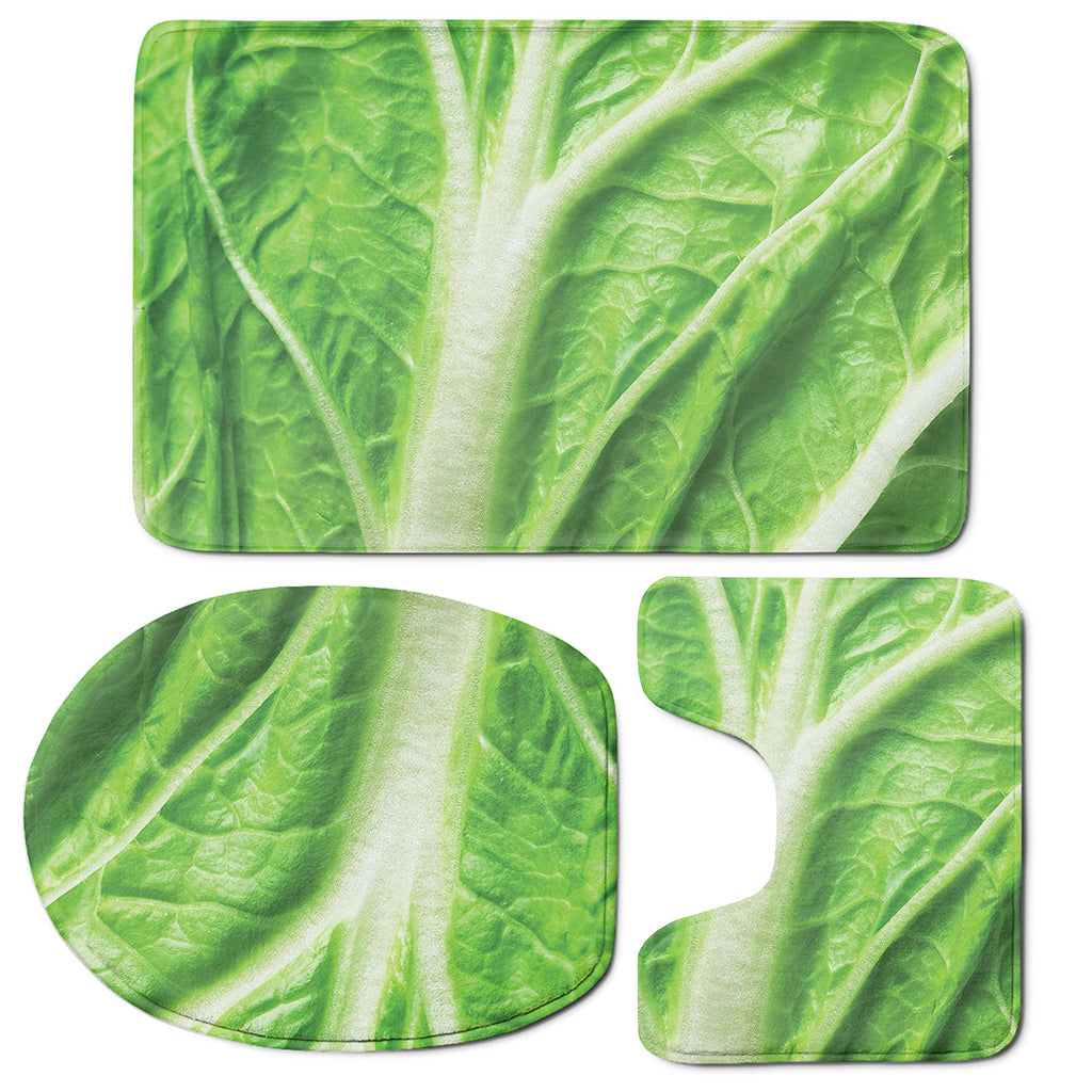 Green Cabbage Leaf Print 3 Piece Bath Mat Set